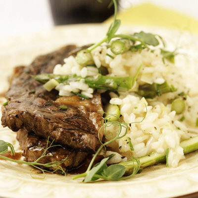 Risotto med sparris och entrecote