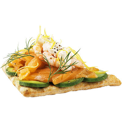 Laxsmörgås med avokado och räkor