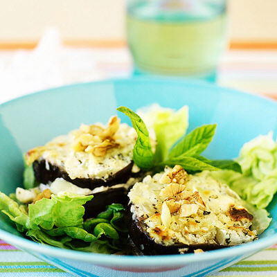 Fetaostgratinerade auberginer med mynta