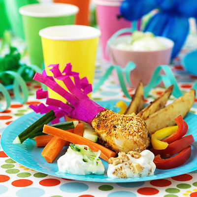 Partykyckling med knaprig potatis och grönsaksdipp