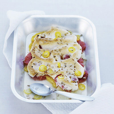 Ugnsbakad citrus med snötäcke