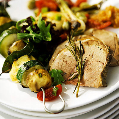 Halloumispett med svamp och zucchini