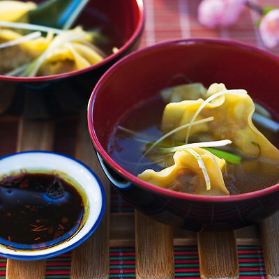 Dumplings med räkor, fläskkött och svamp