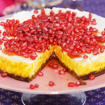 Saffranscheesecake med pepparkaksbotten