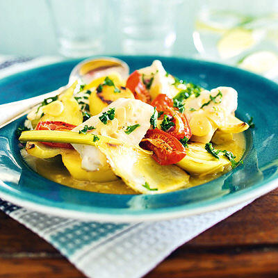 Citronbräserad gösfilé med rostade tomater