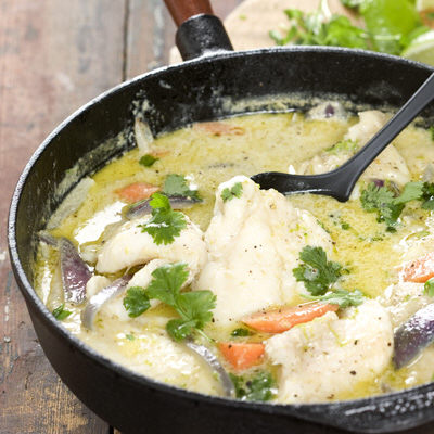 Pangasius i kokosmjölk och grön curry
