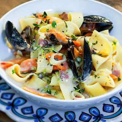 Musselpasta med bacon