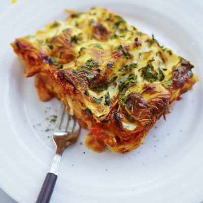 Lasagne med halloumi och paprika