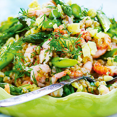 Räk- och kräftsallad med matvete