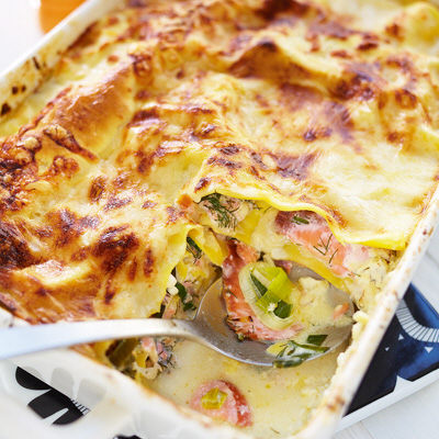 Laxlasagne med cottage cheese och dill