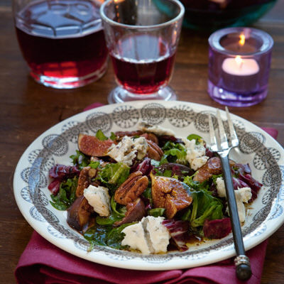 Sallad med gorgonzola och smörstekta fikon