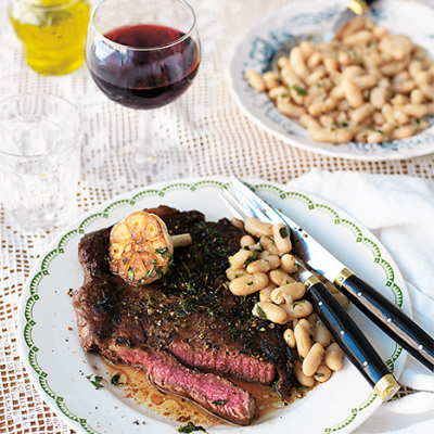 Entrecôte med canellinibönor i vitlök & timjan