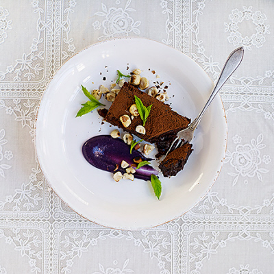 Chokladpastej med blueberry curd