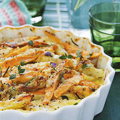 Fläskkotlett med rotfruktsgratäng