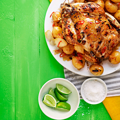 Hel kyckling med kimchi och apelsinglaze