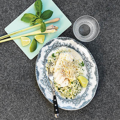 Blomkåls-couscous, torsk och citrongräs
