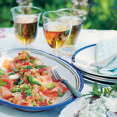 Kallrökt lax med melonsallad