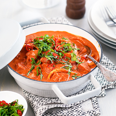 Korv Stroganoff med krossade tomater