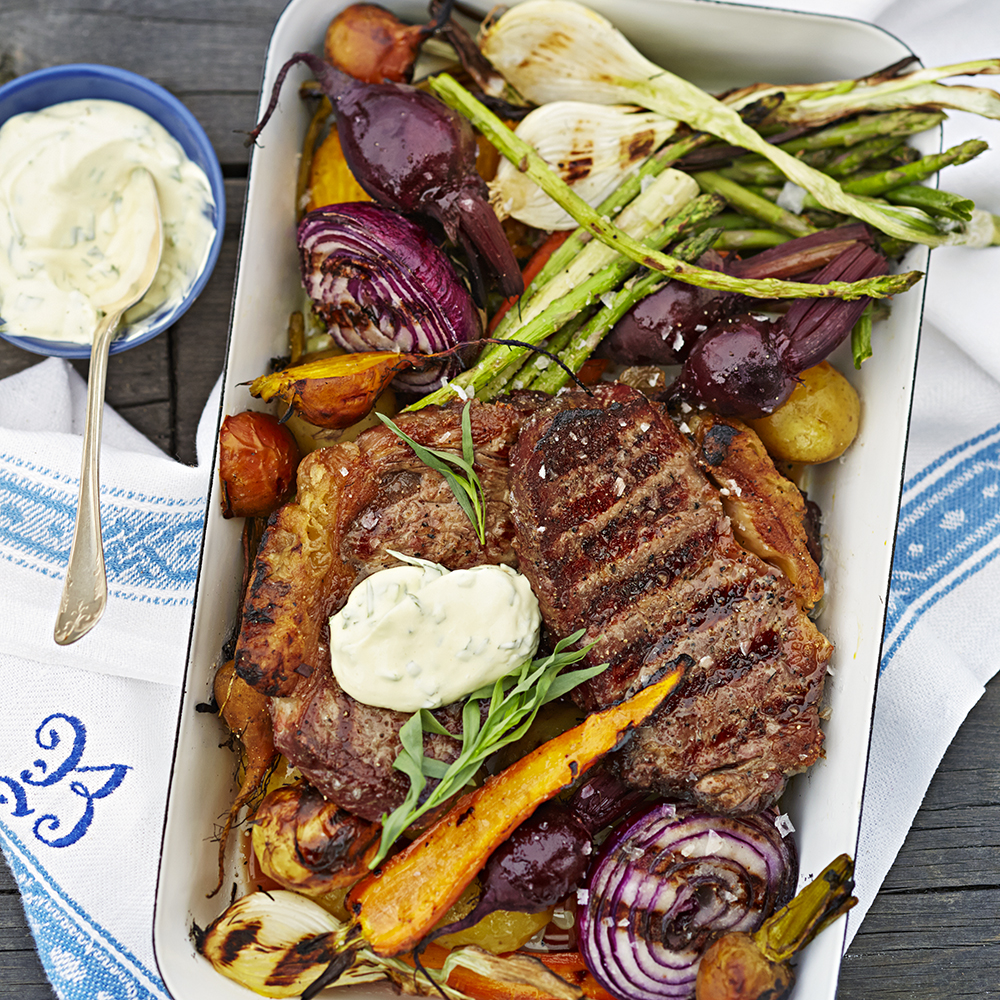 Grillad biff med grönsaker