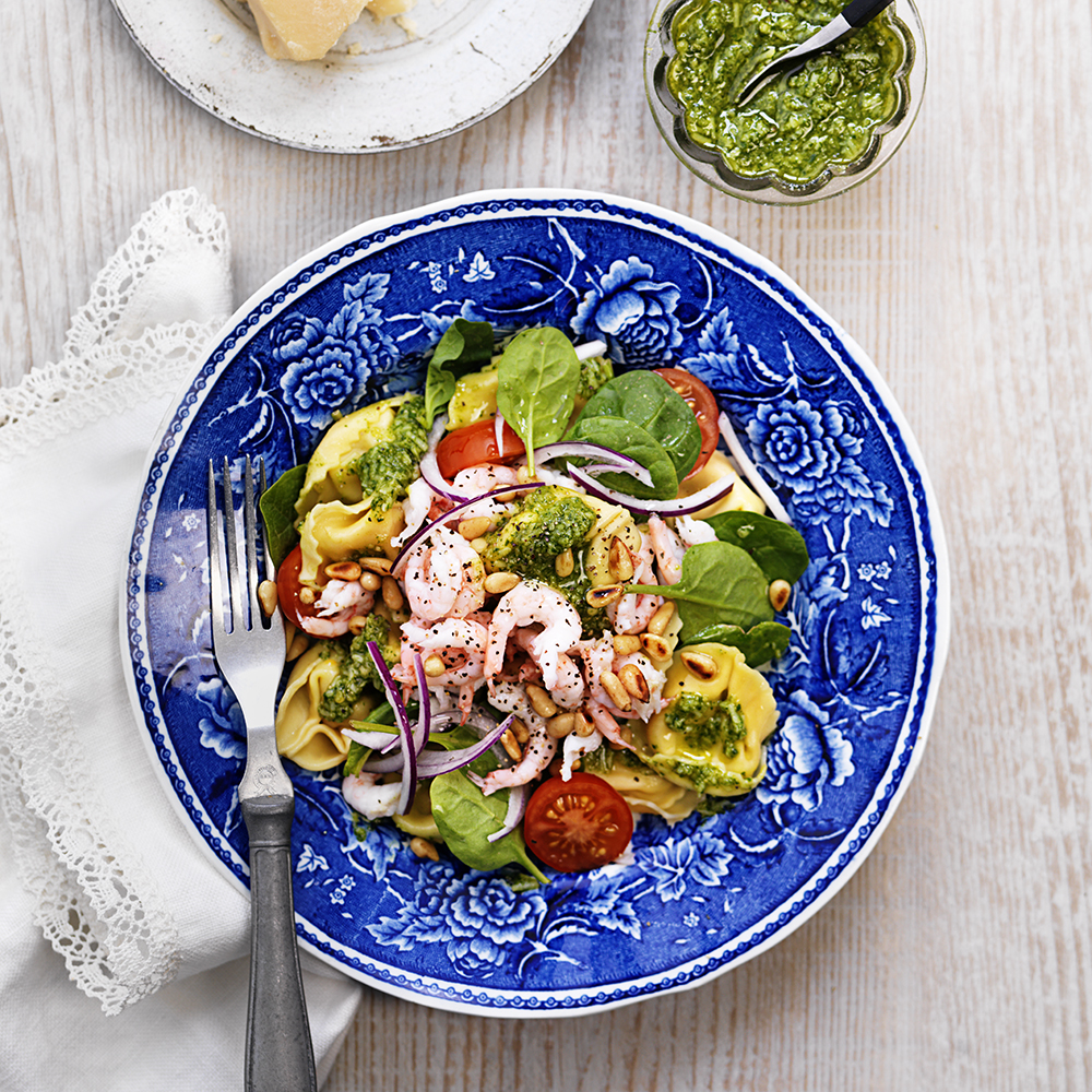 Pasta pesto med räkor