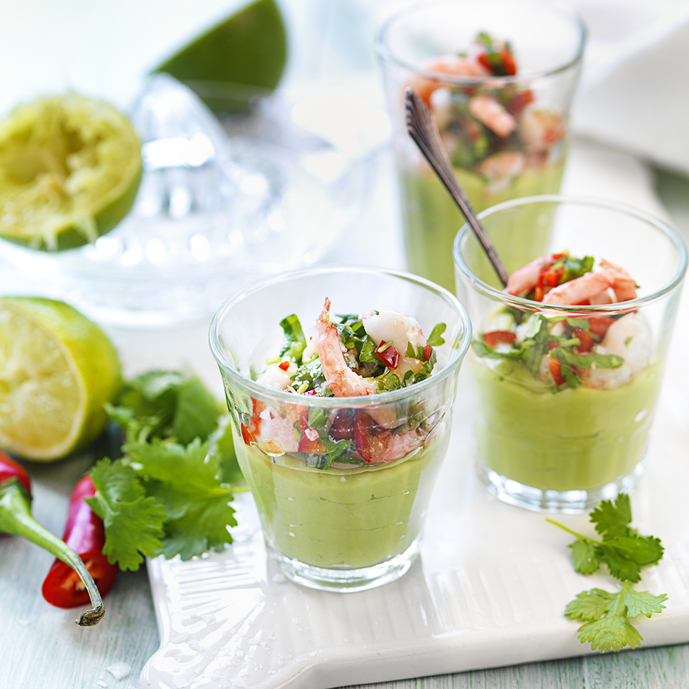 Avokadomousse med chiliräkor