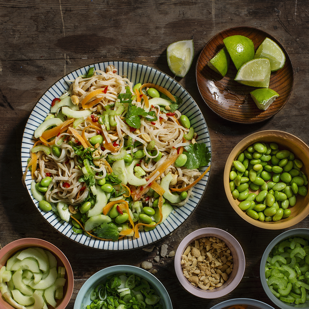 Nudelsallad med sojabönor