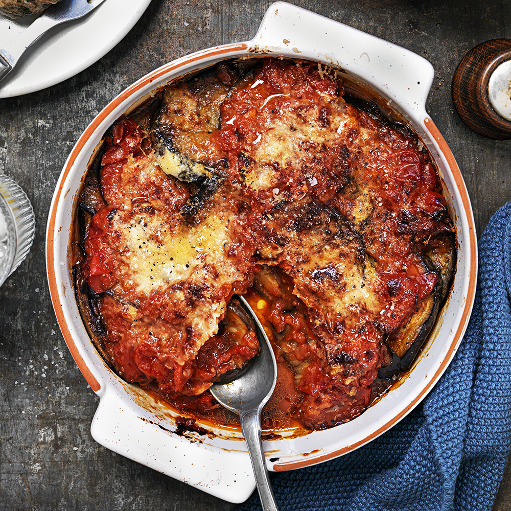 Lammfärsbiffar med auberginegratäng