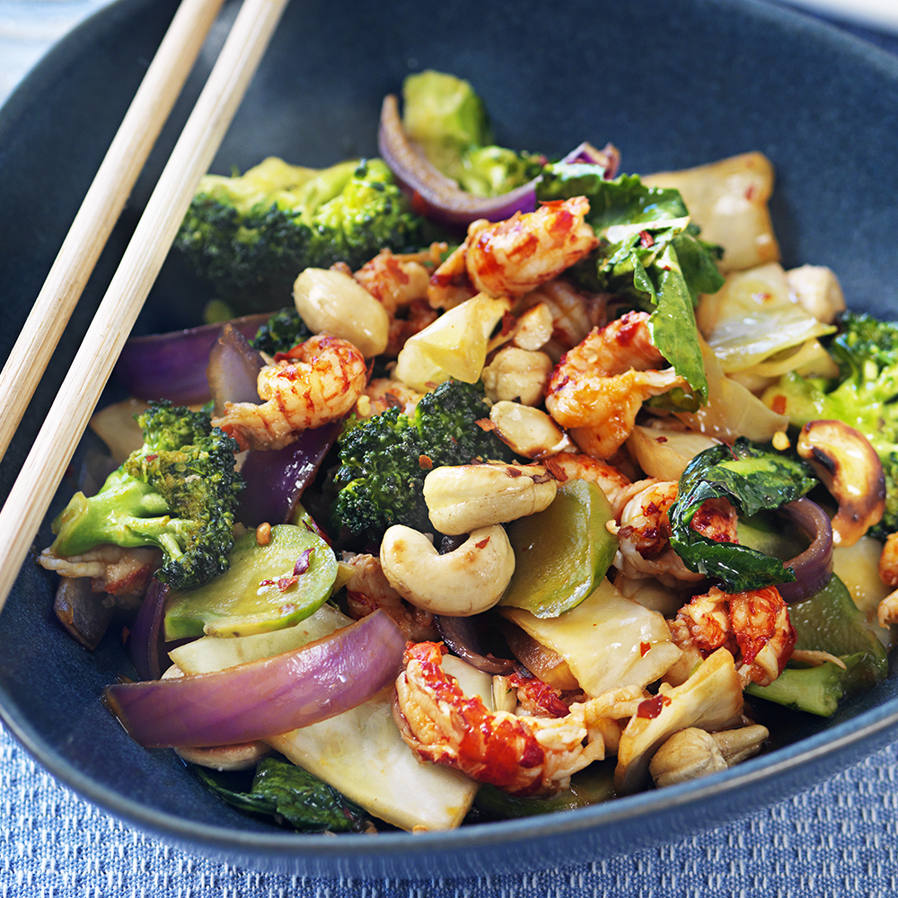 Wok med kräftstjärtar