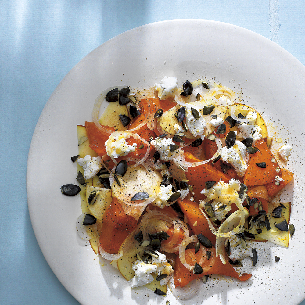 Sallad med pumpa, päron och getost