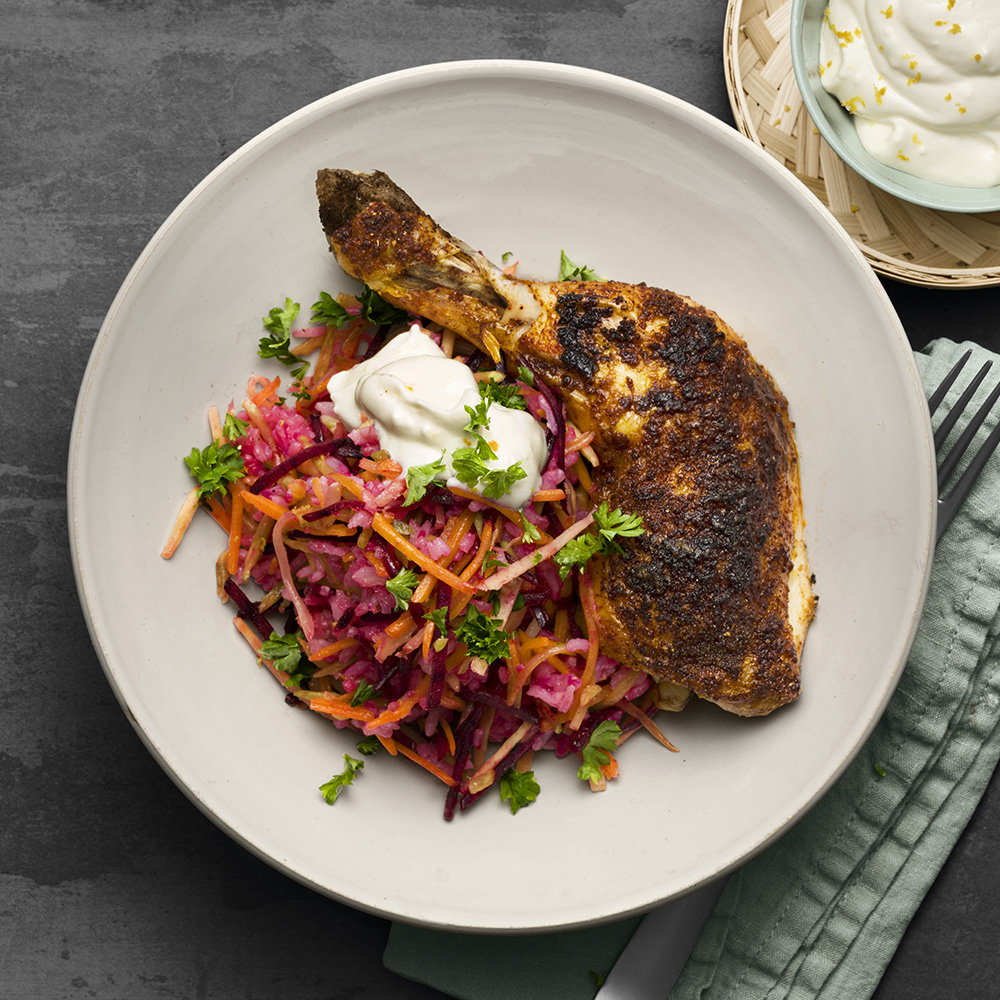 Grönsaksris med kycklingklubba