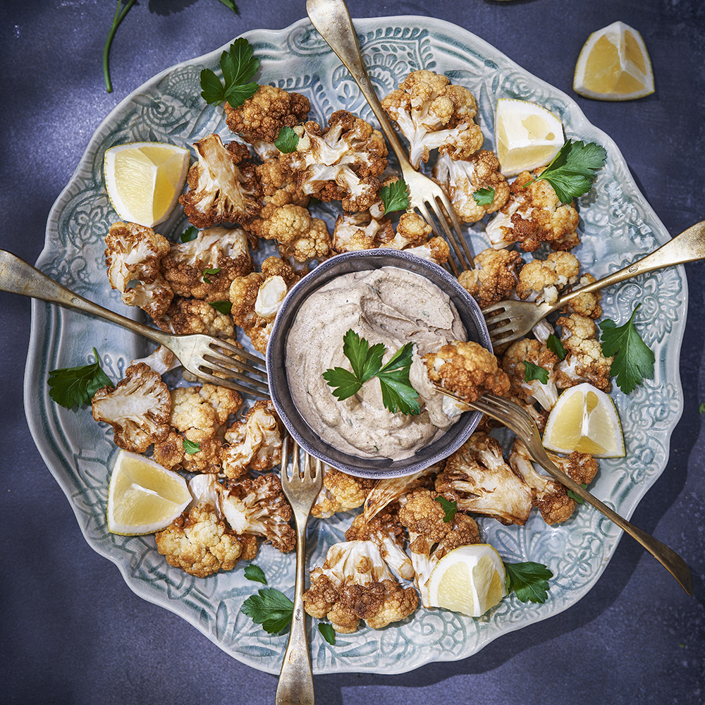 Friterad blomkål med tahinidipp