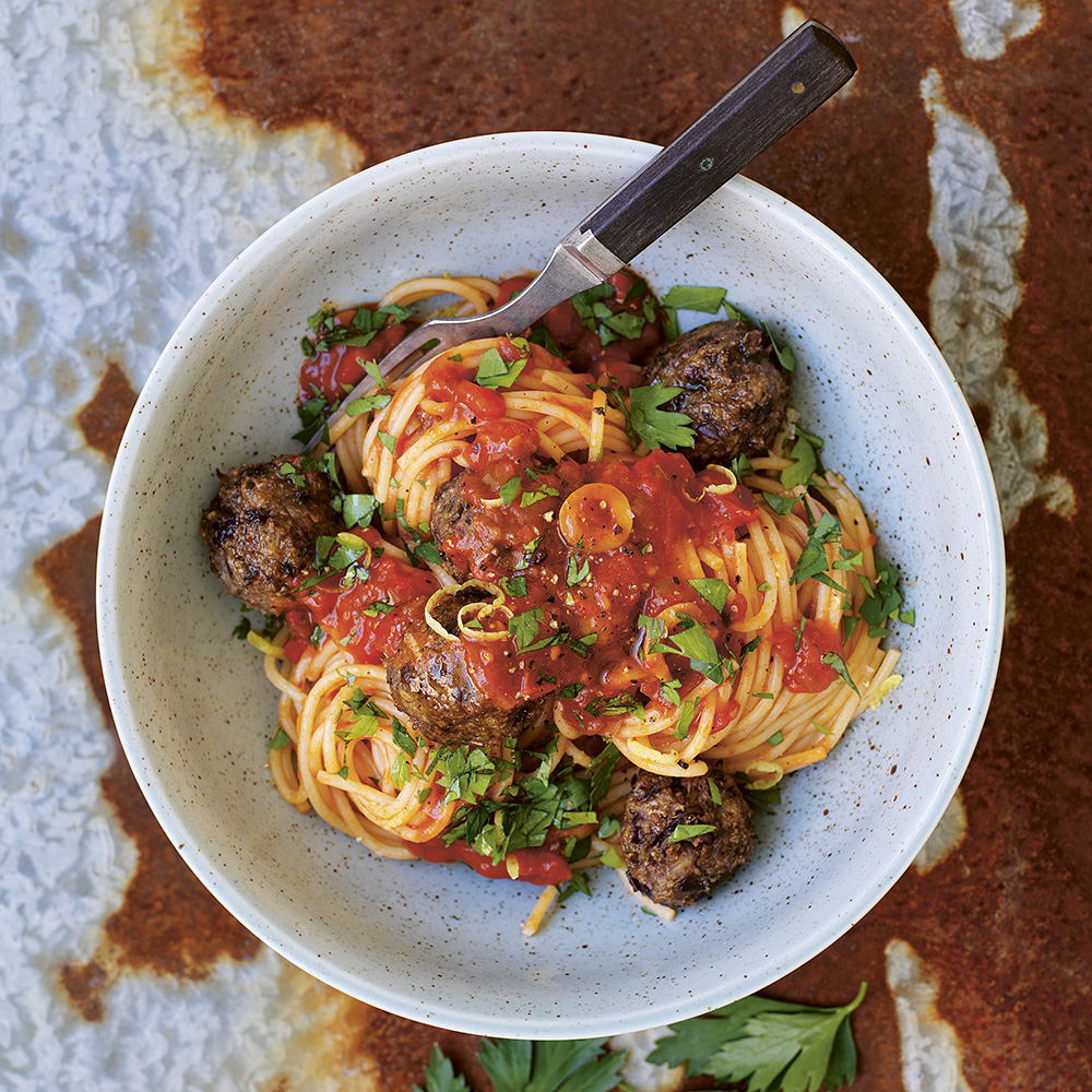 Pasta med auberginebollar