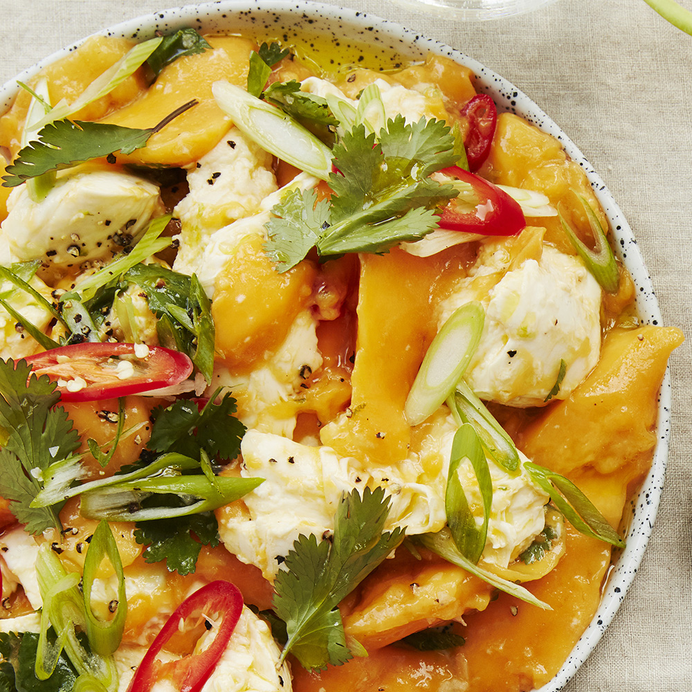 Mango med mozzarella, chili, lime och koriander