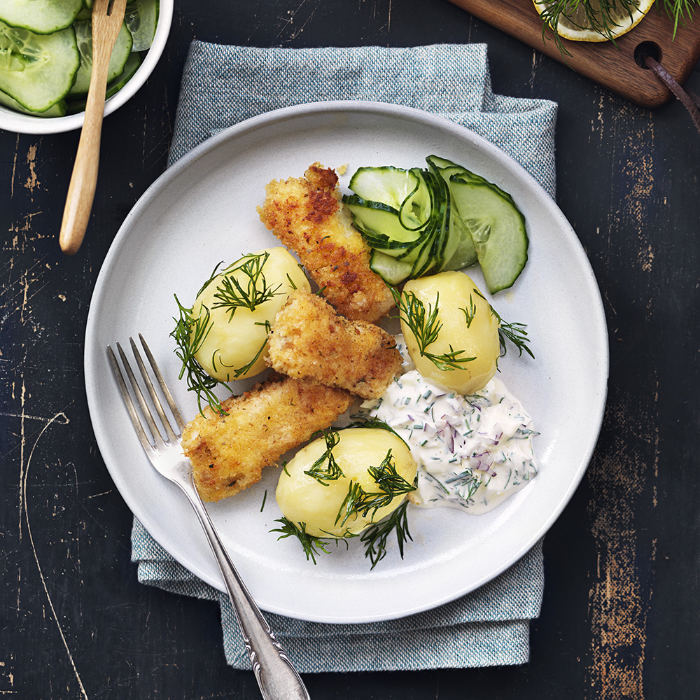 Dragonpanerad torsk med örtsås