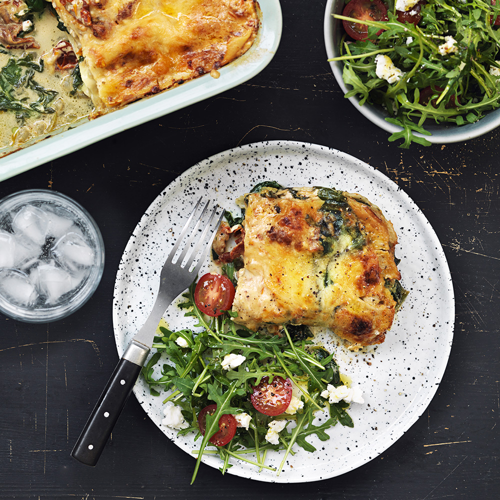 Vegetarisk lasagne med soltorkade tomater
