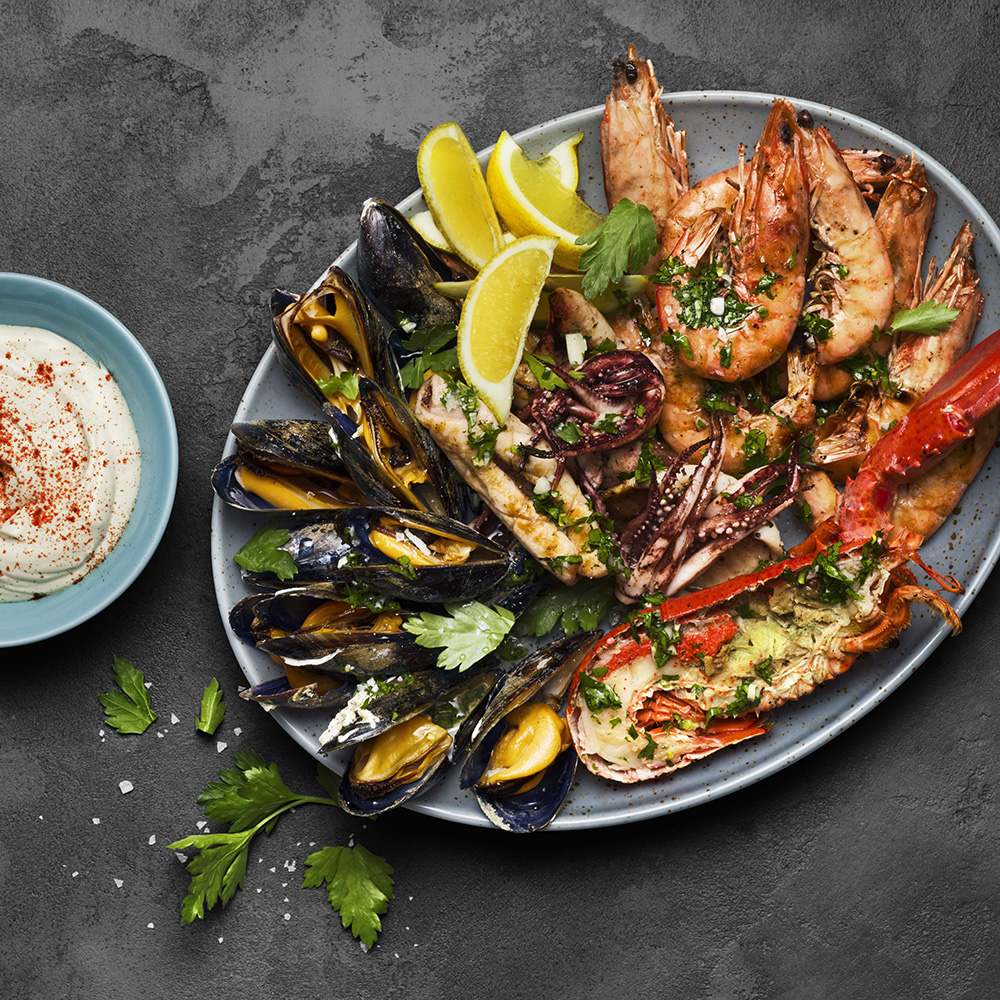 Grillade skaldjur med aioli