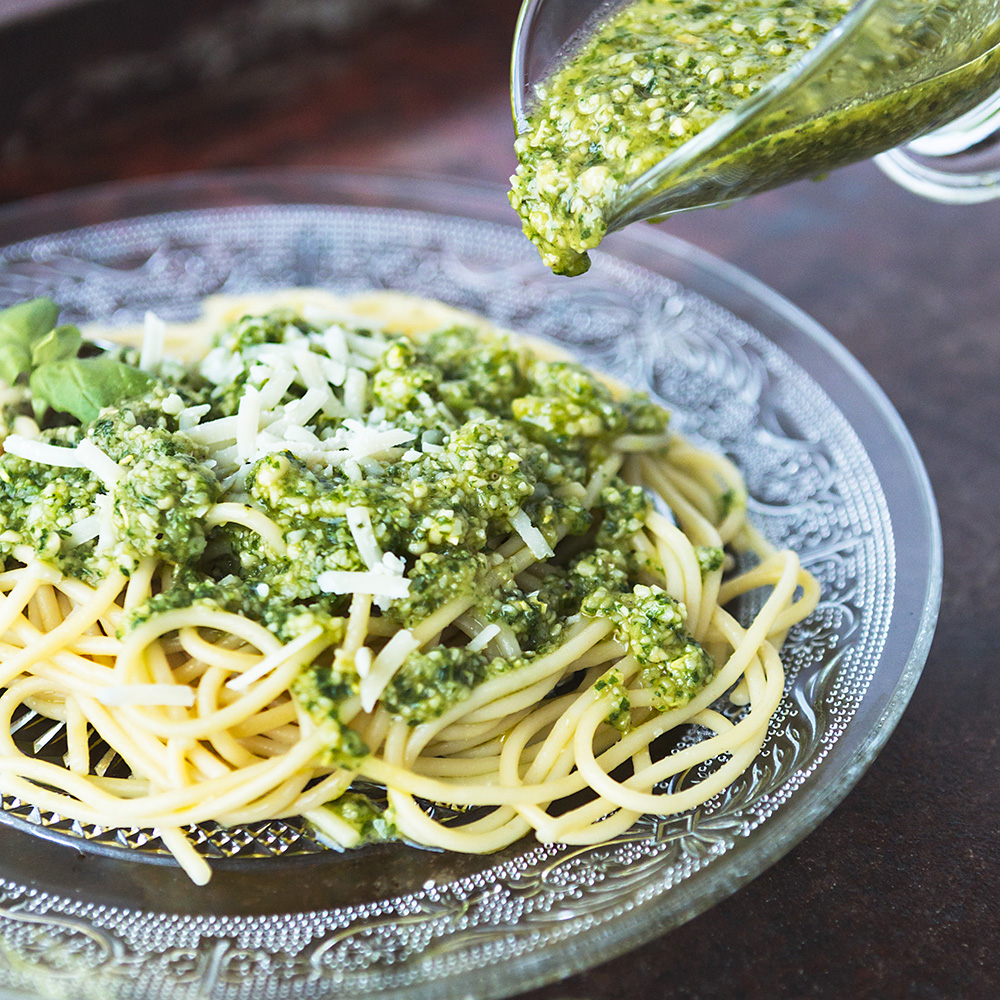 Basilikapesto med pasta