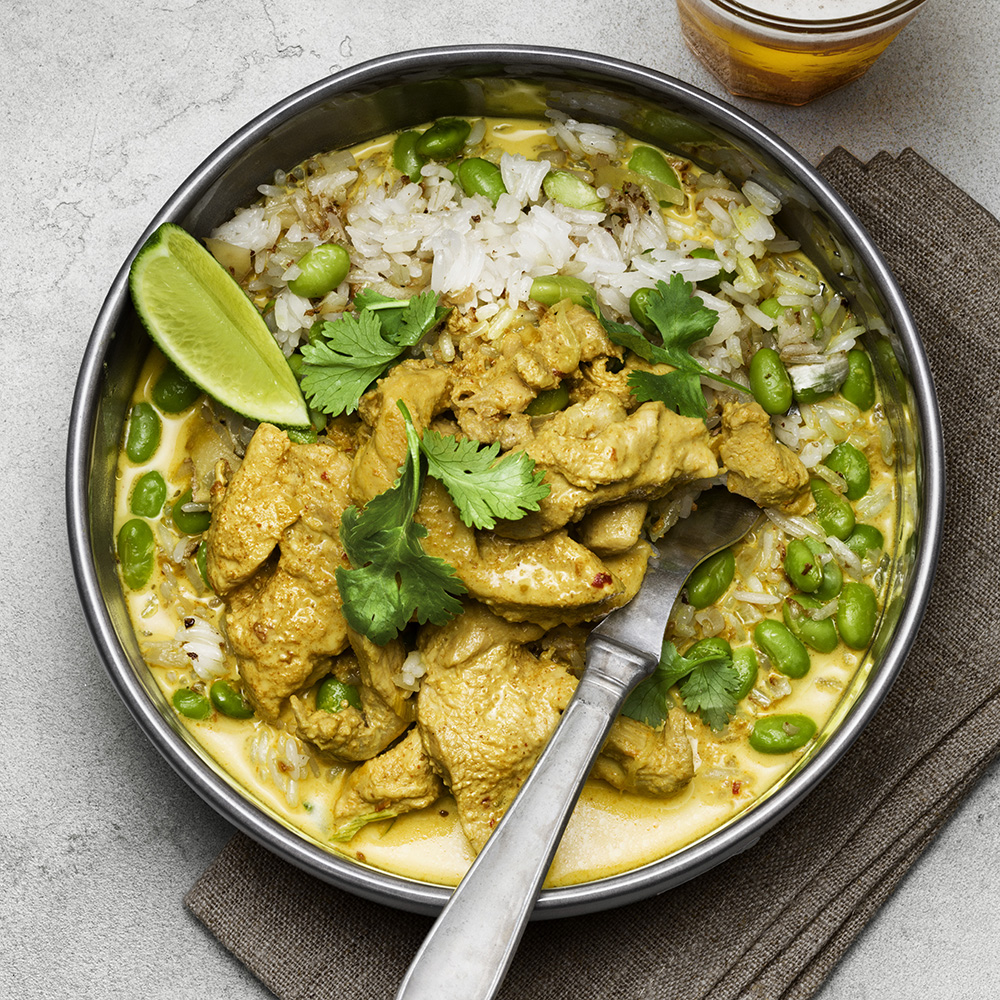 Bjärekyckling korma med blomkålsris