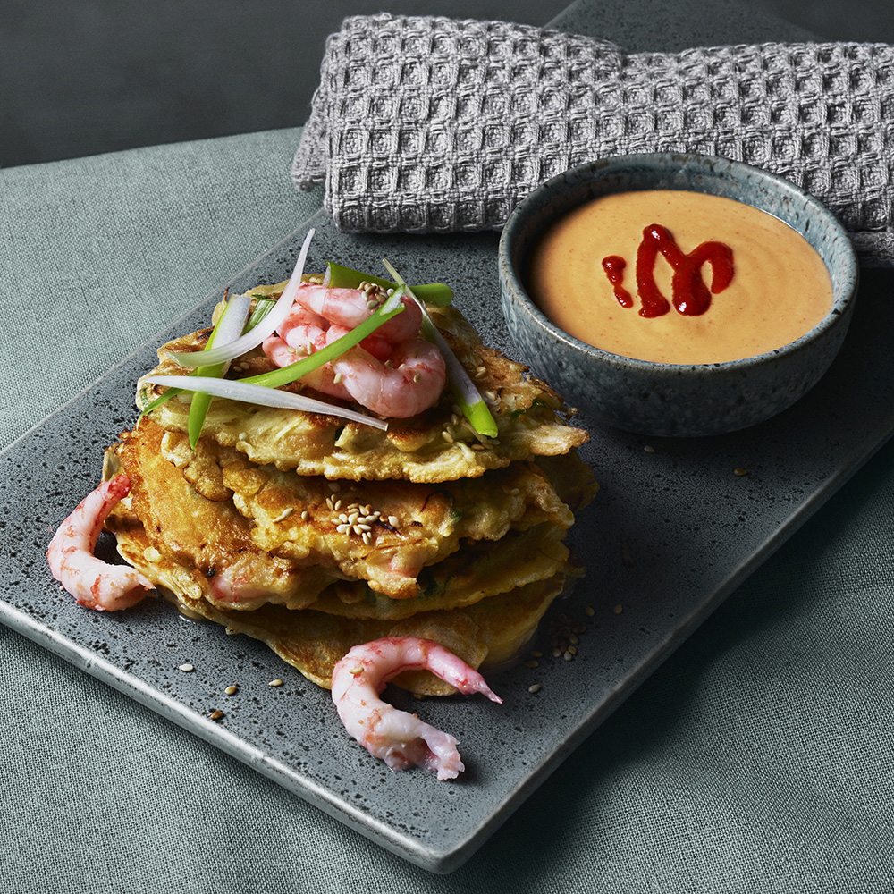 Okonomiyaki med räkor