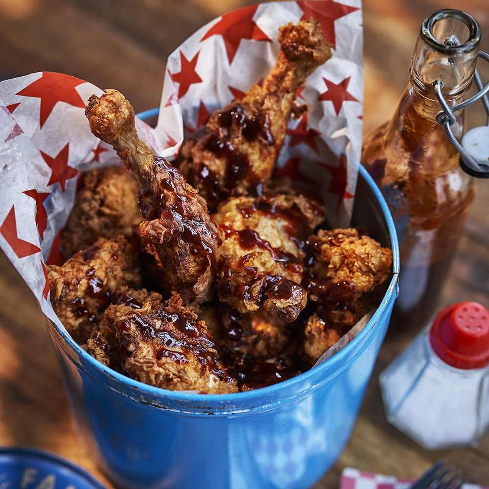 Crispy chicken med bbq-sås