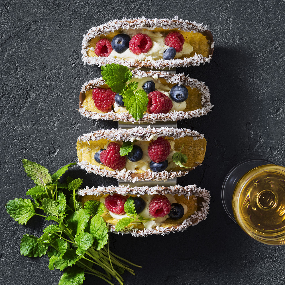 Desserttaco med mascarponekräm och bär