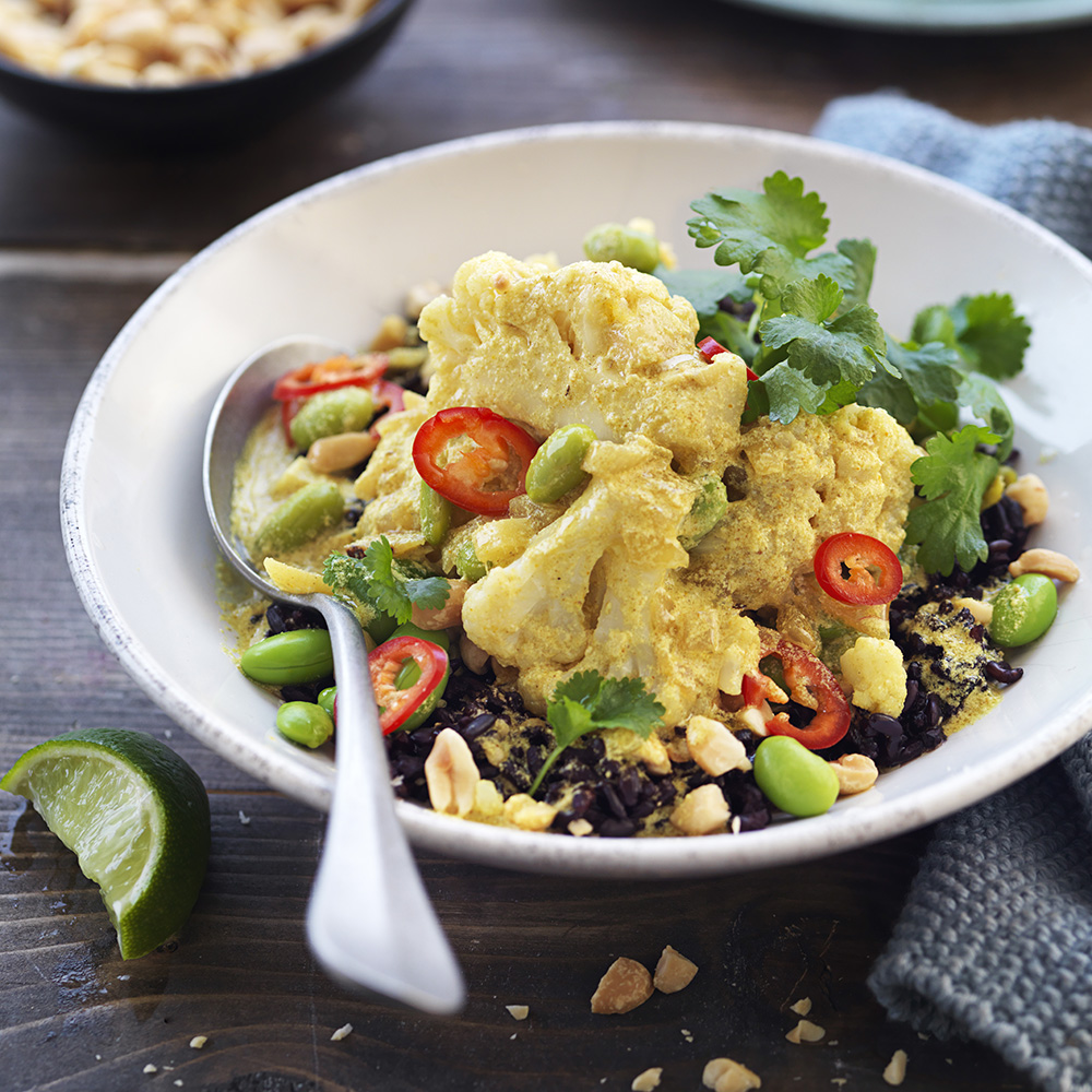 Blomkålscurry med svart ris