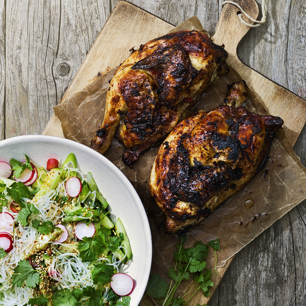 Kyckling med ginger beer och nudelsallad