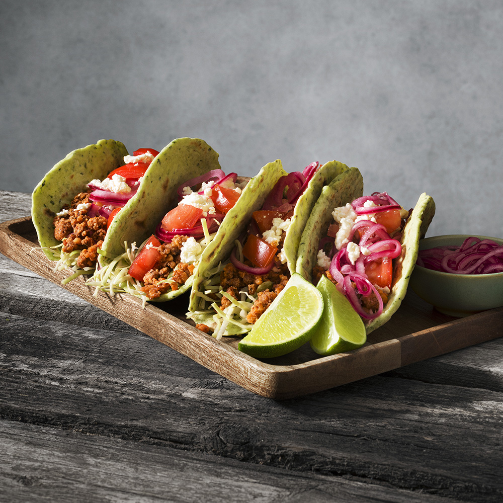 Gröna vegotacos med picklad lök