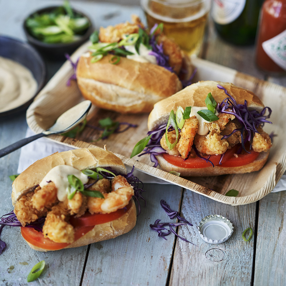 Baguette med friterade kungsräkor