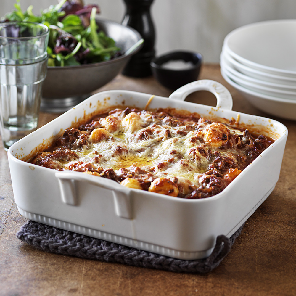 Gnocchigratäng med köttfärssås