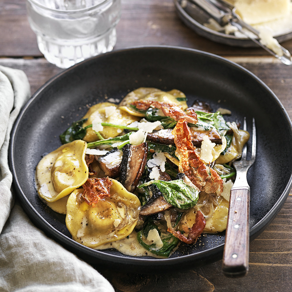 Pastaknyten med portabello, parmesan och pancetta