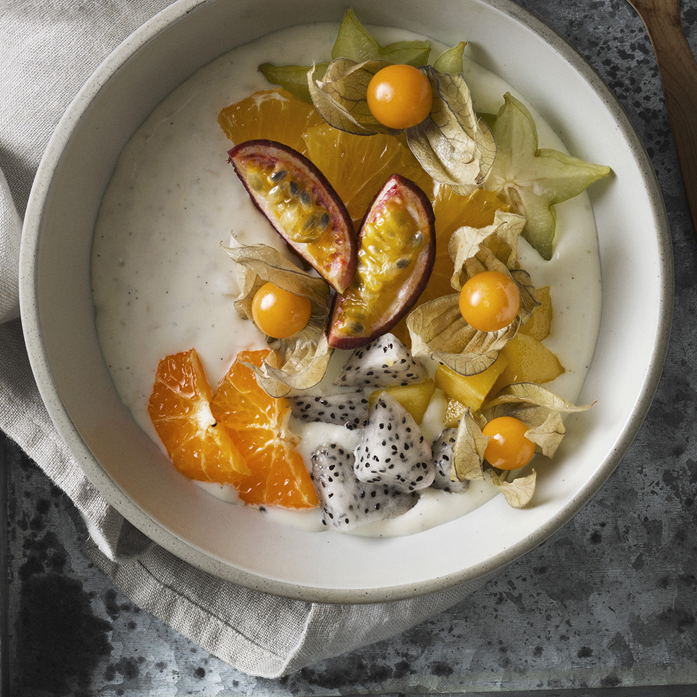 Ris à la Malta-bowl med tropisk frukt