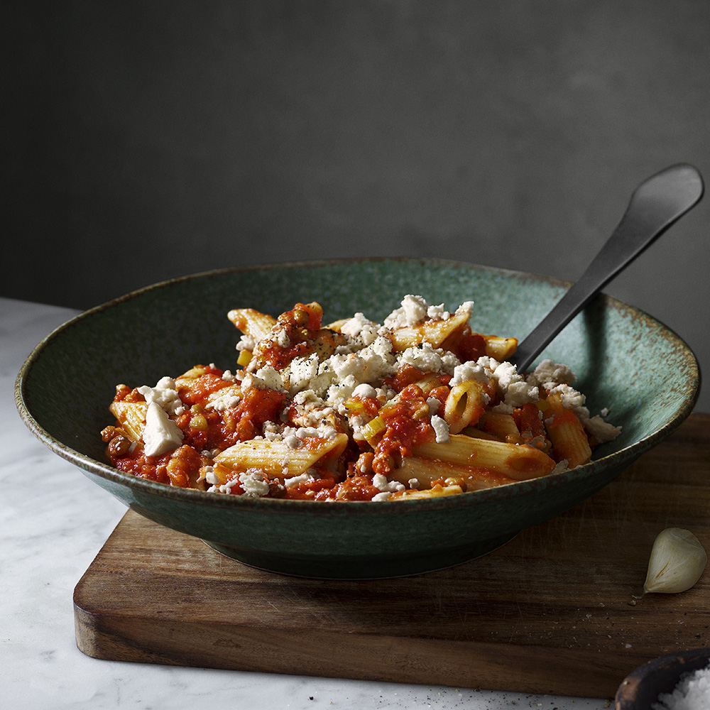 Pasta med linser och fetaost