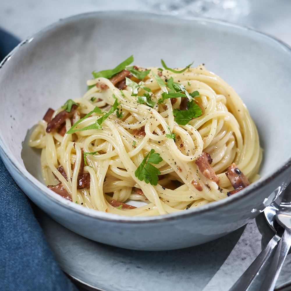 Pasta carbonara med bacon